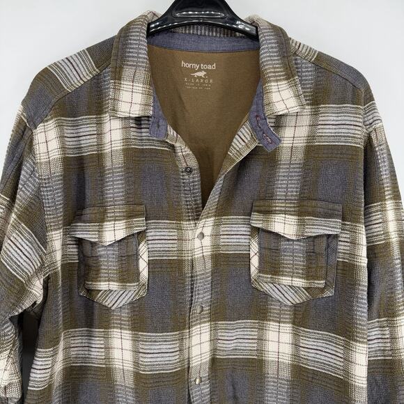 HORNY TOAD Shirt Mens XL Heavy Flannel Plaid Jersey Lined Utility Shacket Gray - Picture 2 of 10